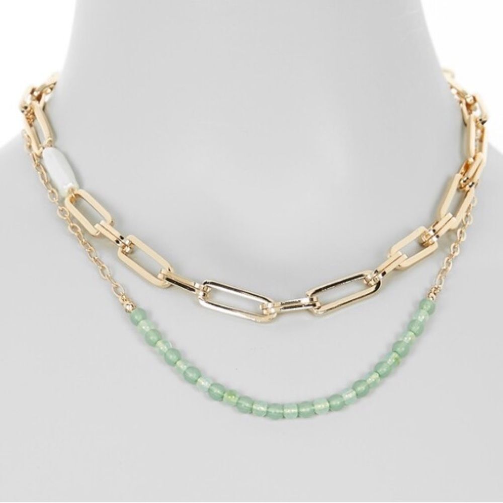 NEW NORDSTROM Oval Freshwater Pearl Link & Bead 2-Layer Necklace